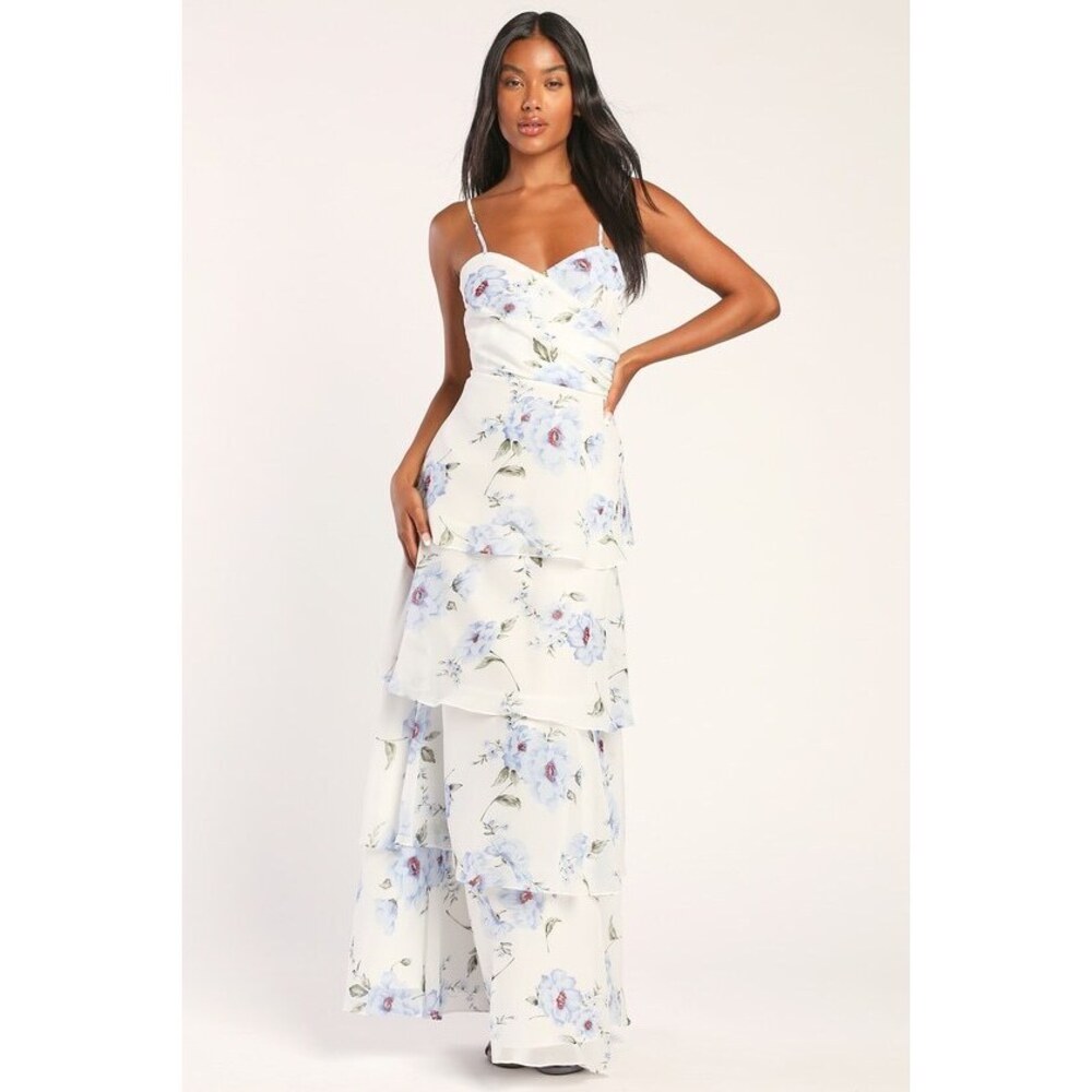 Never Worn
Lulus Delight White Floral Surplice Tiered Maxi Dress - 
Size XL